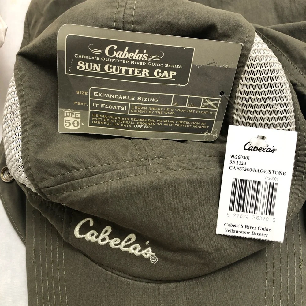 Cabela's | UPF50+ Sun Cutter Cap Ear & Neck Protection Green NWT Floats
